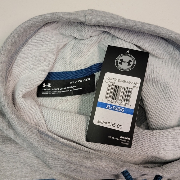 Under Armour Light Gray Hoodie with Navy Accents Size XL - Picture 8 of 9